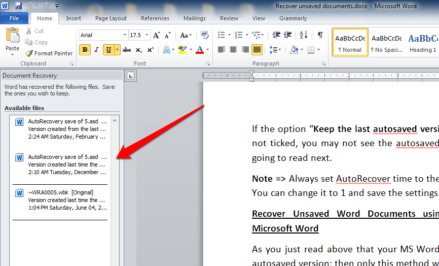 where can i find autosaved word documents